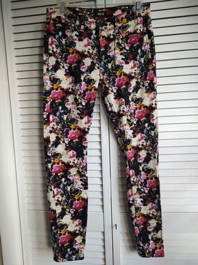 BDG Black Floral Skinny Jeans with Pink & White Blooms